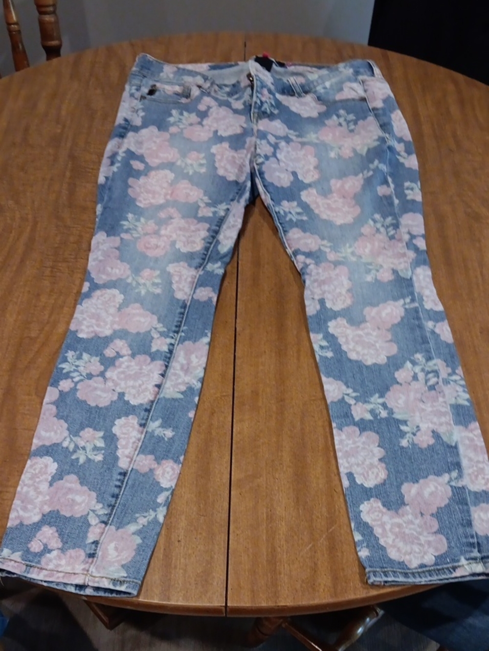 torrid Blue Denim Skinny Jeans with Pink Floral Print